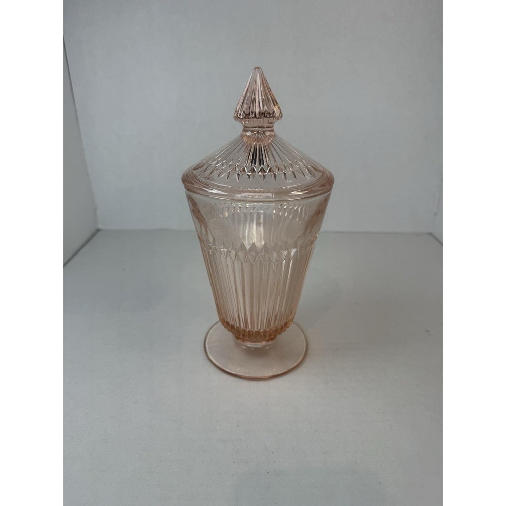 HTF Jeannette Anniversary Tall Pink Candy Dish Depression Glass